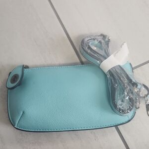 Aqua Leather Wristlet